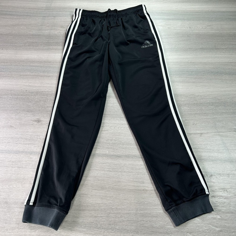 Adidas Pants Mens Medium Black Three Stripes Athletic Track Joggers Cuffed Logo